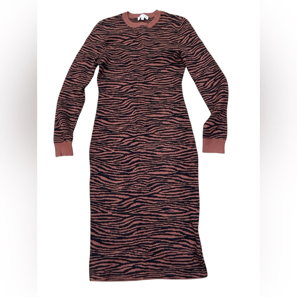 Express Negin Mirsalehi Brown Zebra Long Sleeve Bodycon Sweater Dress
